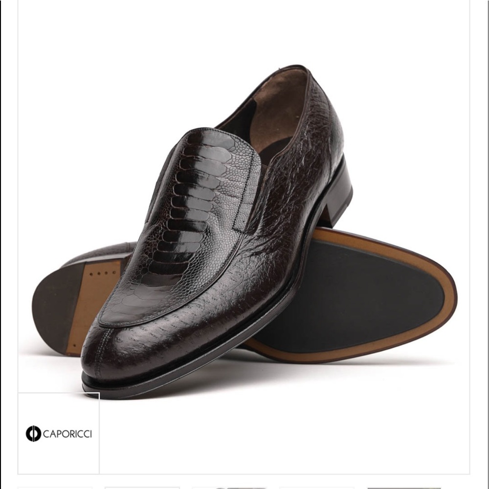 Caporicci 3324 Ostrich & Peccary Loafers Dark Brown - Picture 2 of 4